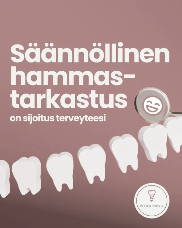 Tiesitkö, että säännöllinen tarkastus on hymysi paras vakuutus? 🦷✨​

Meillä perushammashoito on kaiken perusta. Kattavassa tutkimuksessa emme katso vain hampaita, vaan huomioimme myös ikenet, limakalvot ja purennan kokonaisuutena. Säännöllinen käynti on paitsi kivuttomampaa, myös edullisempaa kuin pitkälle edenneiden vaivojen hoito.​

Suun terveys on suoraan yhteydessä yleisterveyteesi, kuten sydän- ja verisuonitautien ehkäisyyn. Meillä saat aina yksilöllisen hoitosuunnitelman, joka tukee hyvinvointiasi pitkälle tulevaisuuteen.

#pielisenpurenta #suunterveys #hammashoito #hammaslääkäri #nurmes